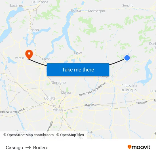Casnigo to Rodero map