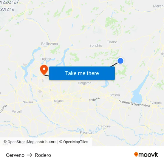 Cerveno to Rodero map