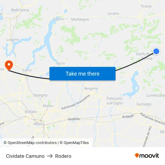 Cividate Camuno to Rodero map