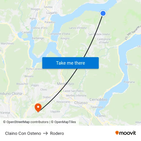 Claino con Osteno to Rodero map