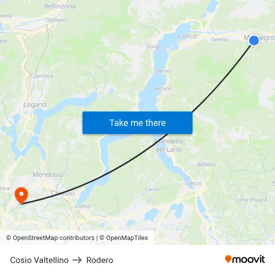 Cosio Valtellino to Rodero map