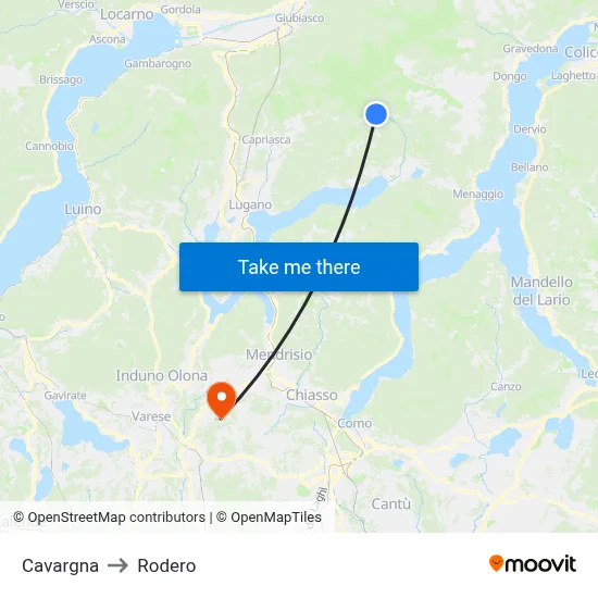 Cavargna to Rodero map