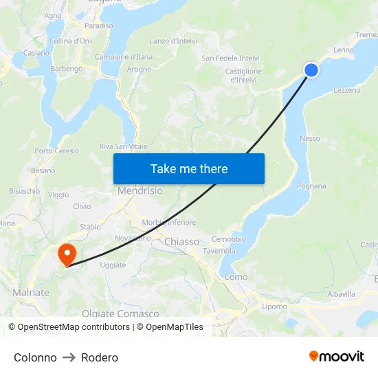 Colonno to Rodero map