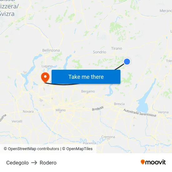 Cedegolo to Rodero map
