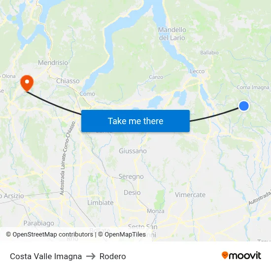 Costa Valle Imagna to Rodero map