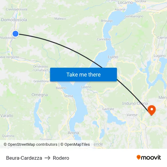 Beura-Cardezza to Rodero map
