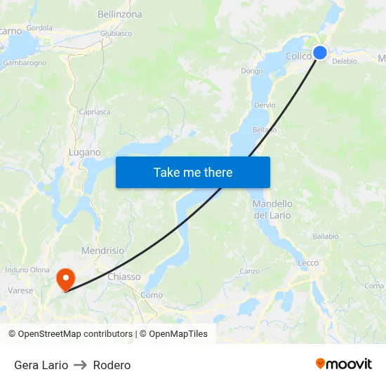 Gera Lario to Rodero map