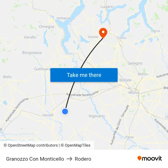 Granozzo Con Monticello to Rodero map