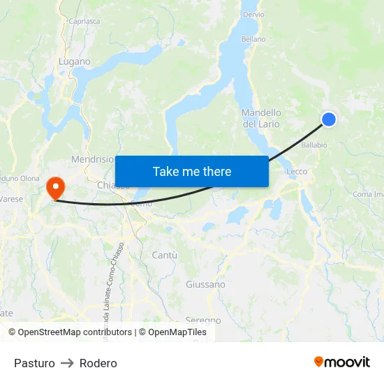 Pasturo to Rodero map