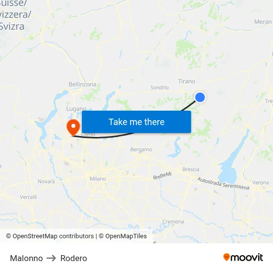 Malonno to Rodero map