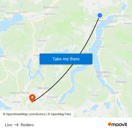 Livo to Rodero map