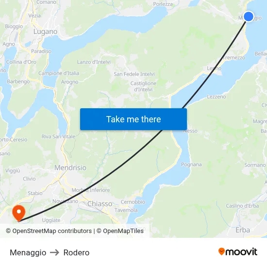 Menaggio to Rodero map