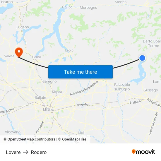 Lovere to Rodero map