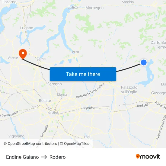 Endine Gaiano to Rodero map