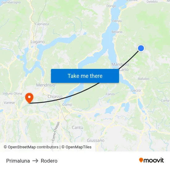 Primaluna to Rodero map