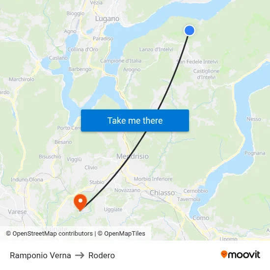 Ramponio Verna to Rodero map