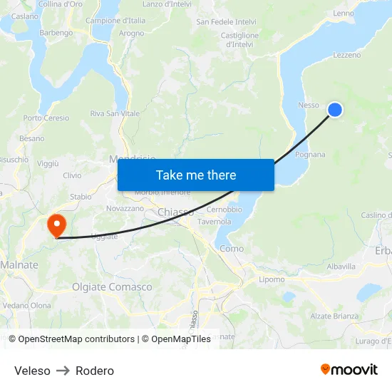 Veleso to Rodero map