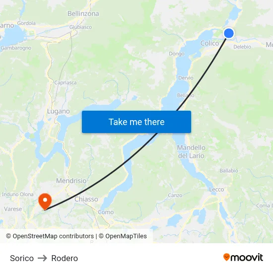 Sorico to Rodero map