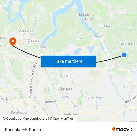 Roncola to Rodero map