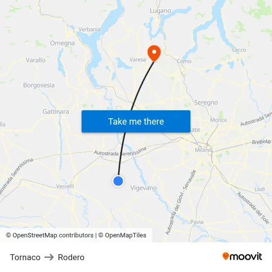 Tornaco to Rodero map