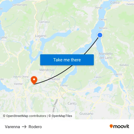 Varenna to Rodero map