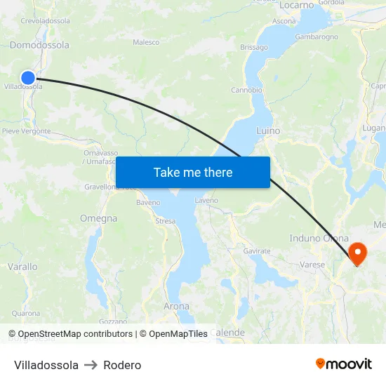 Villadossola to Rodero map