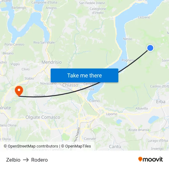 Zelbio to Rodero map