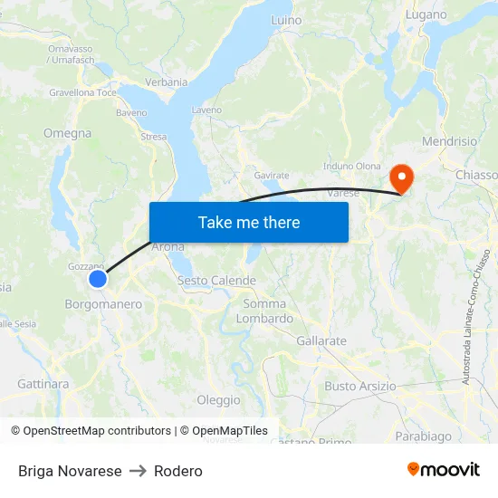 Briga Novarese to Rodero map