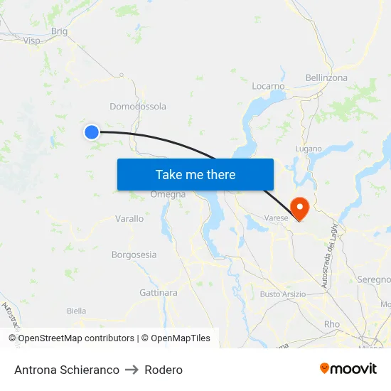Antrona Schieranco to Rodero map