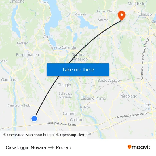 Casaleggio Novara to Rodero map