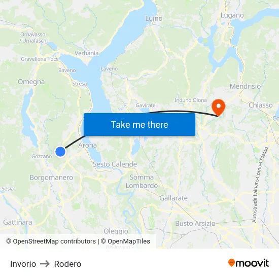 Invorio to Rodero map