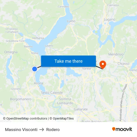 Massino Visconti to Rodero map