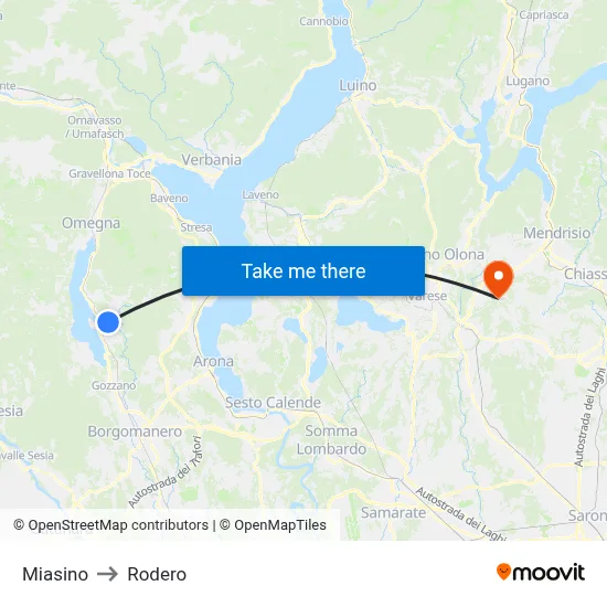 Miasino to Rodero map