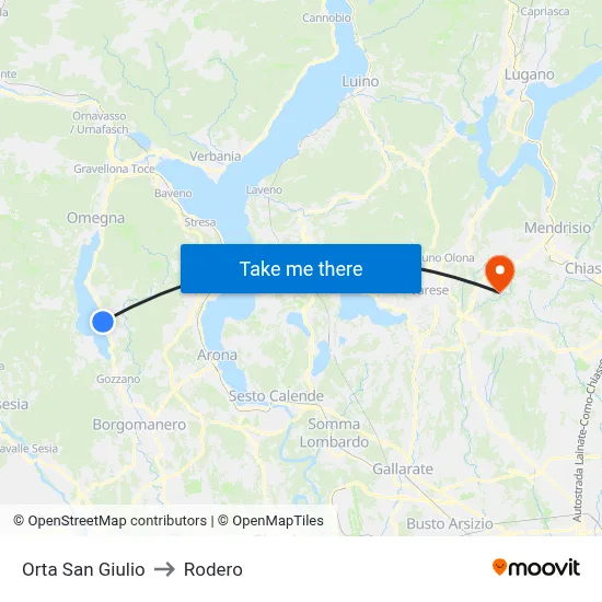 Orta San Giulio to Rodero map