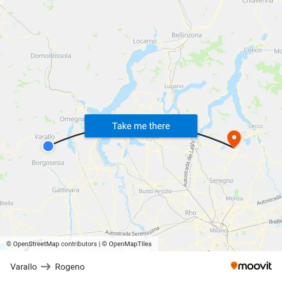 Varallo to Rogeno map
