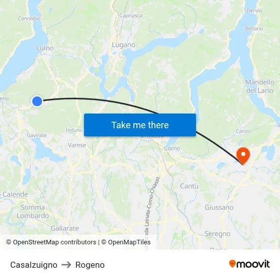 Casalzuigno to Rogeno map
