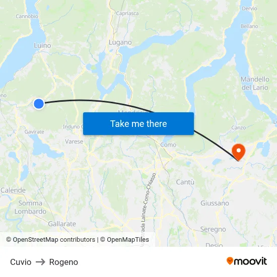 Cuvio to Rogeno map
