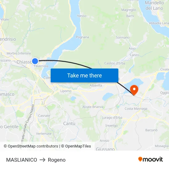 Maslianico to Rogeno map