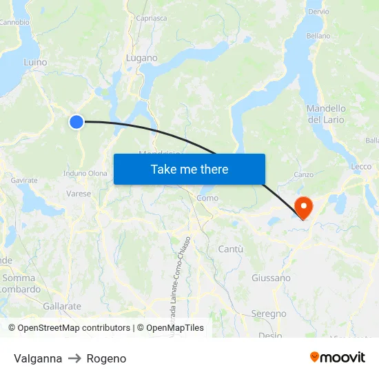 Valganna to Rogeno map