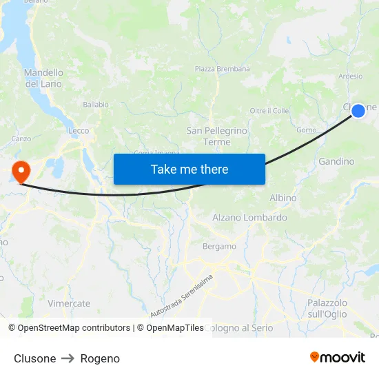 Clusone to Rogeno map