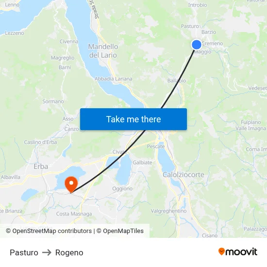 Pasturo to Rogeno map