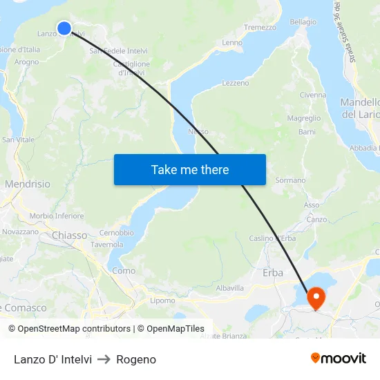 Lanzo d'Intelvi to Rogeno map