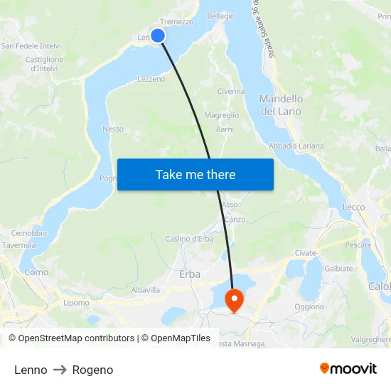 Lenno to Rogeno map