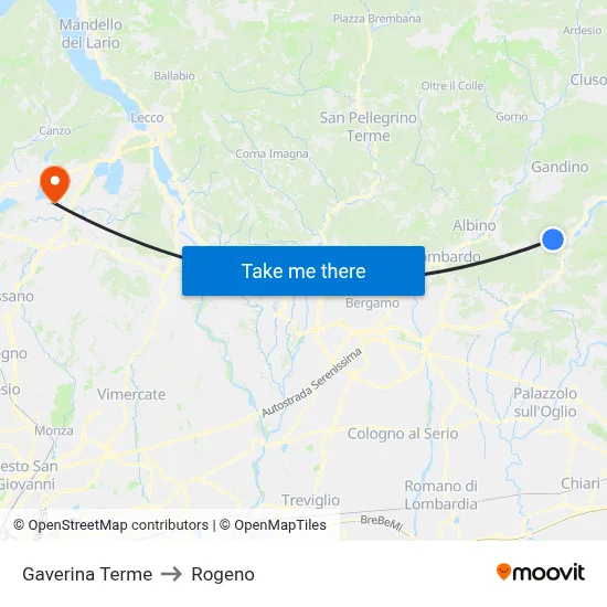 Gaverina Terme to Rogeno map