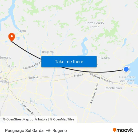 Puegnago sul Garda to Rogeno map