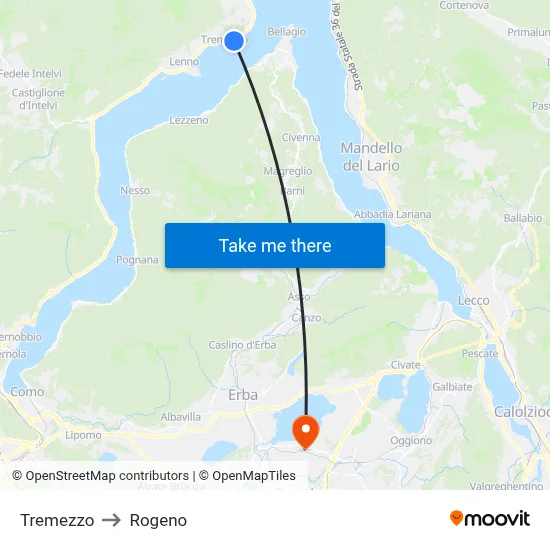 Tremezzo to Rogeno map