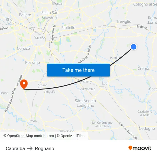 Capralba to Rognano map