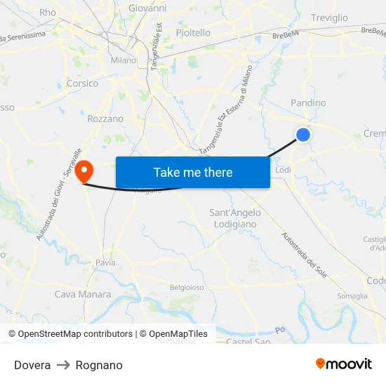 Dovera to Rognano map