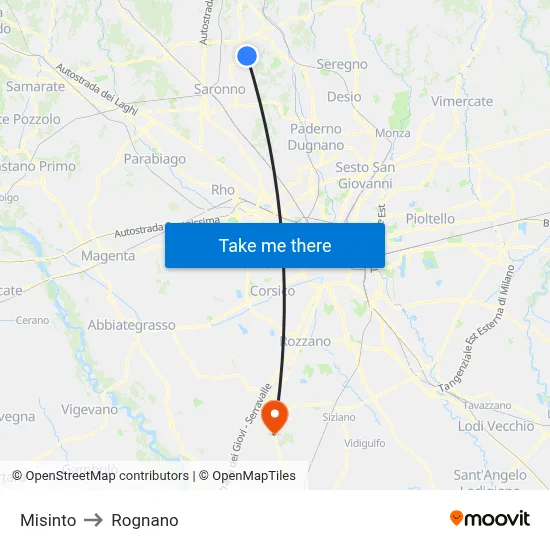 Misinto to Rognano map