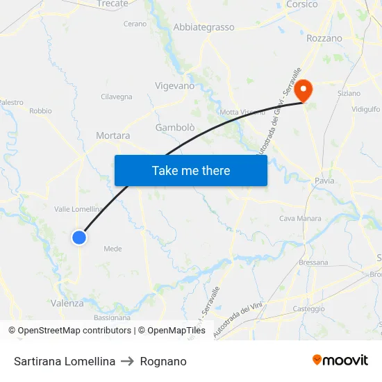 Sartirana Lomellina to Rognano map
